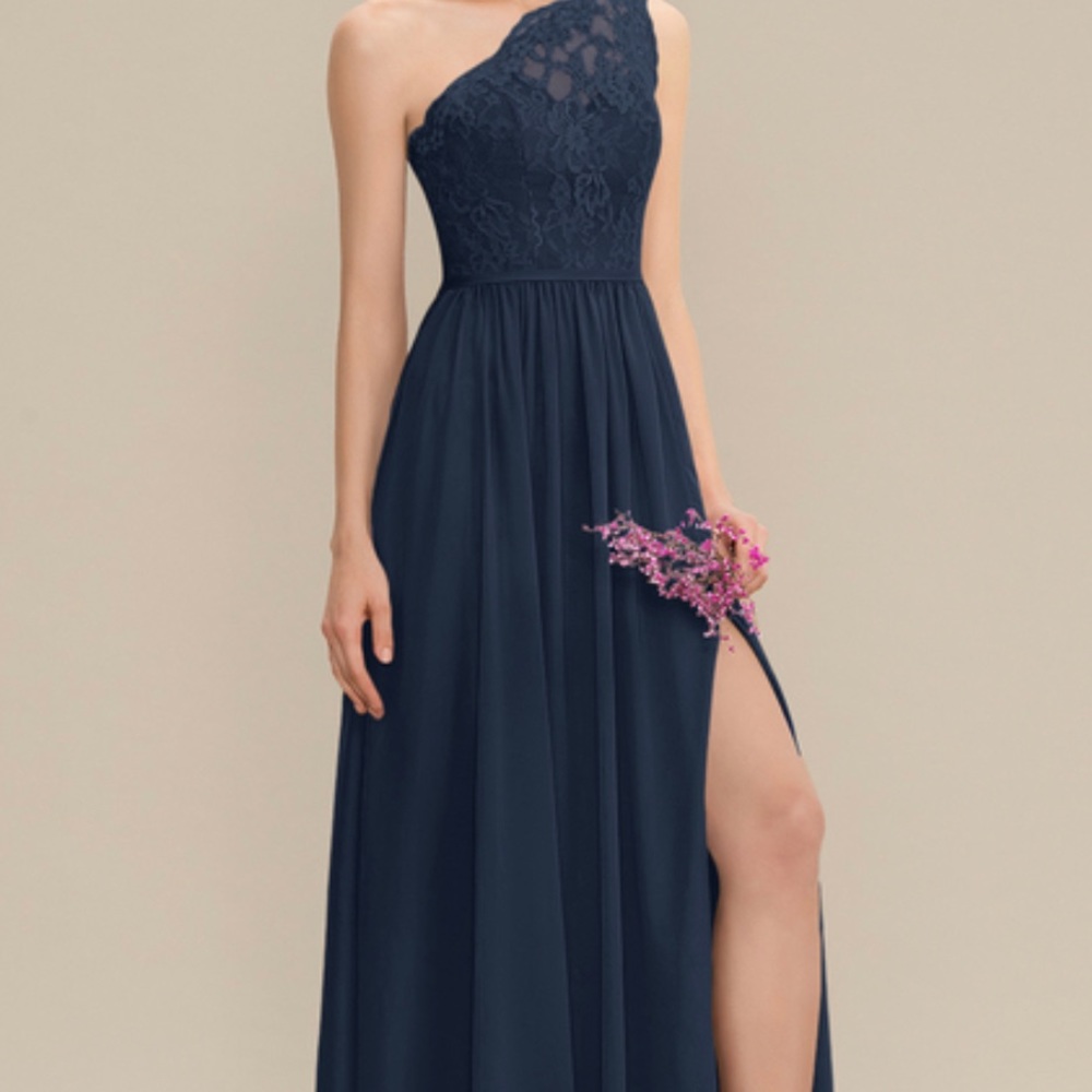 Navy One-Shoulder Evening Gown